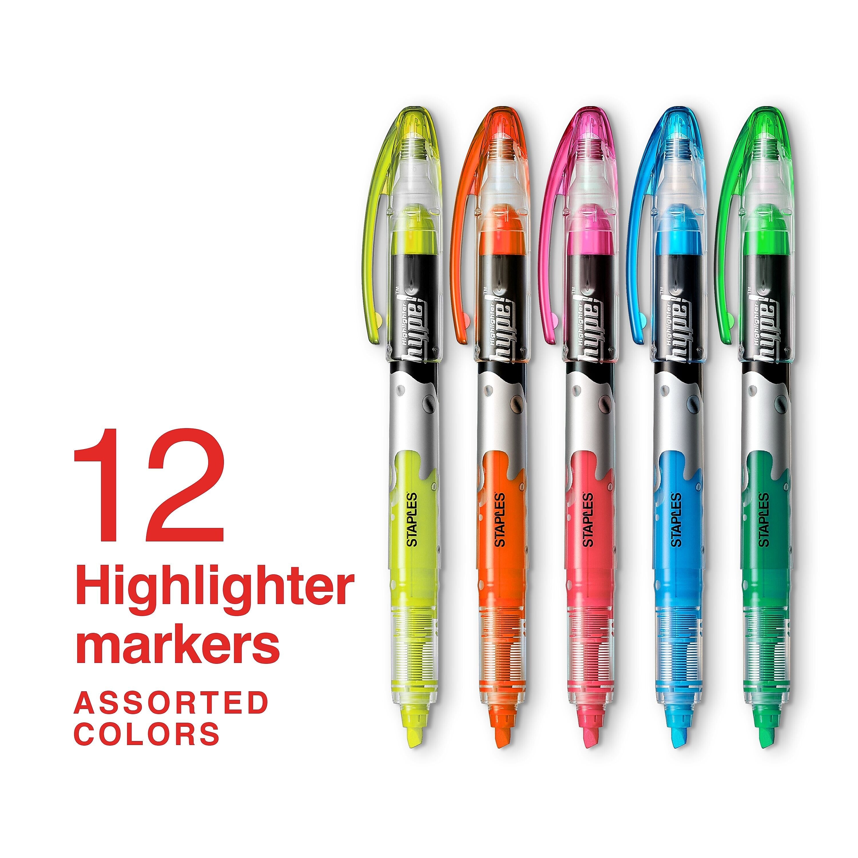 Staples Hype! Stick Highlighters, Chisel, Assorted, Dozen