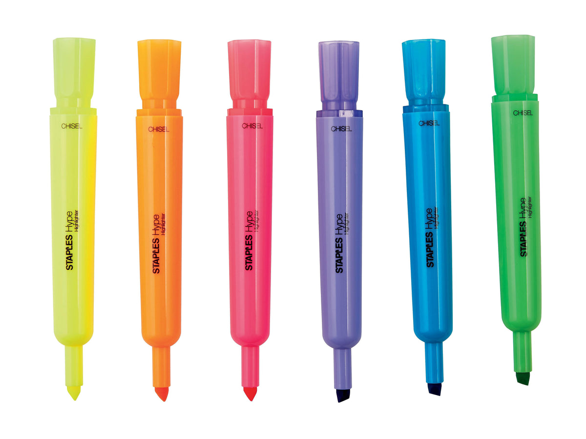 Staples Hype Tank Highlighters, Chisel Tip, Assorted, Dozen