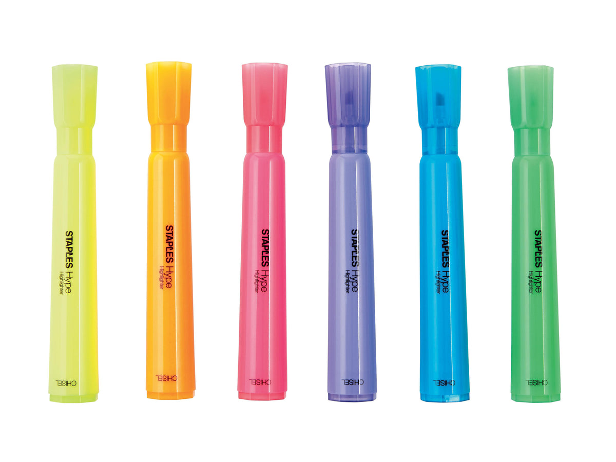 Staples Hype Tank Highlighters, Chisel Tip, Assorted, Dozen