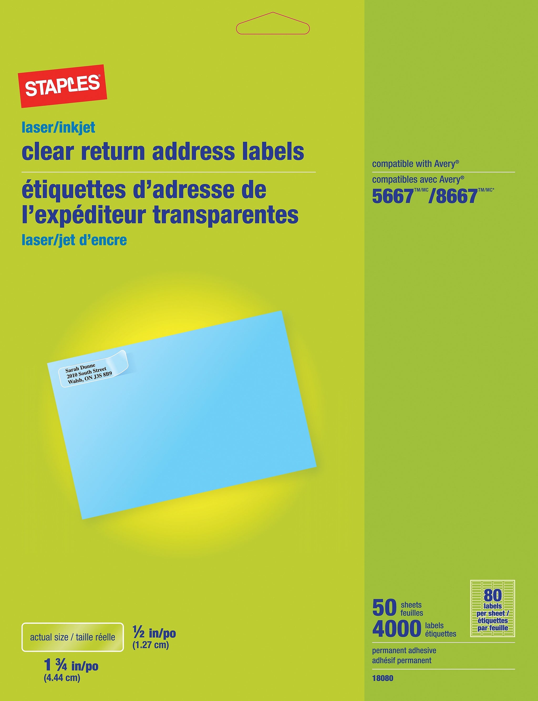 Staples® Inkjet/Laser Return Address Labels, Clear, 1/2