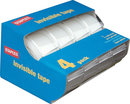 Staples® Invisible Clear Tape, 0.75" x 11.1 yds., 1 "Core, Transparent, 4 Rolls/Pack