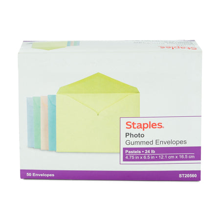 Staples Invitation Envelopes, 4 3/4" x 6 1/2", Assorted Pastels, 50/Box