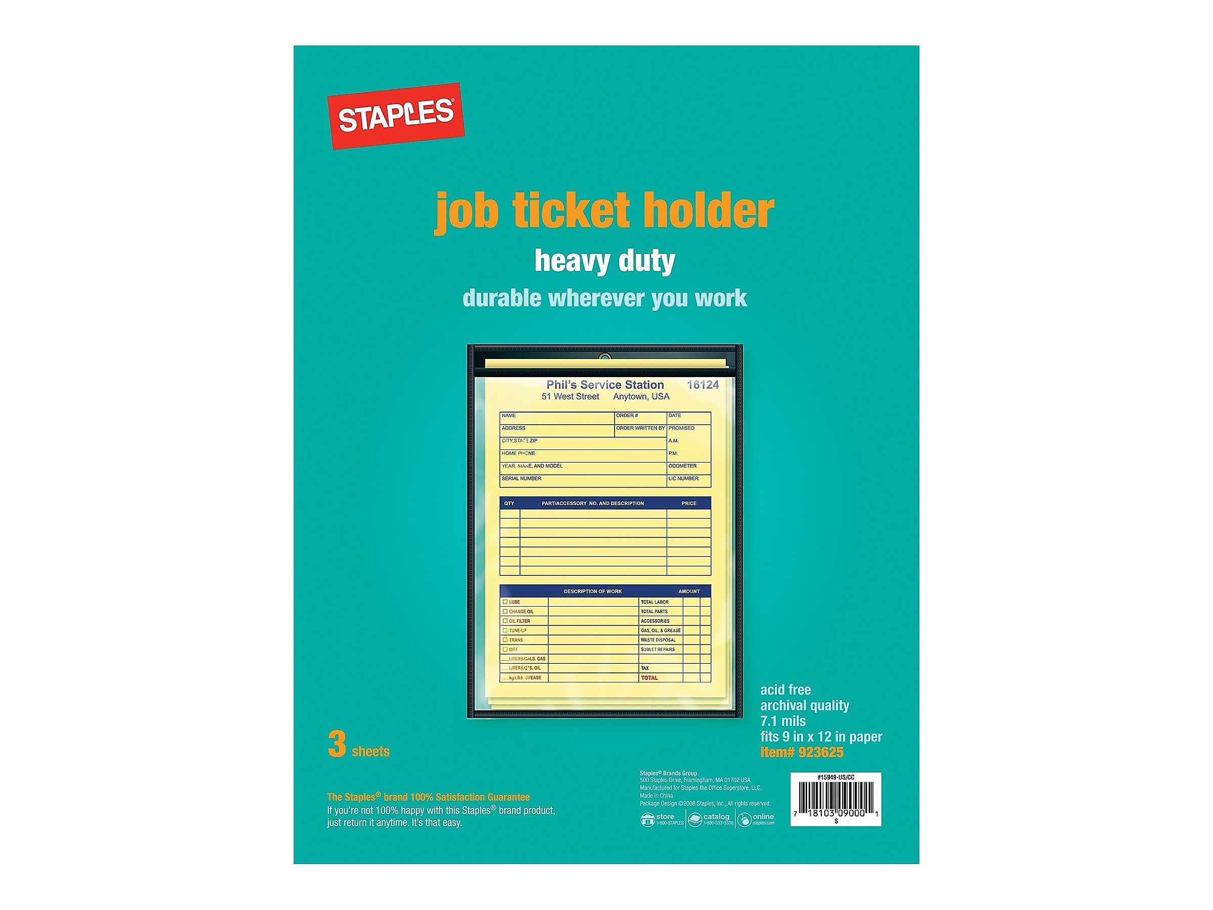 Staples Job Ticket Holders, 9" x 12", Clear, 3/Pack