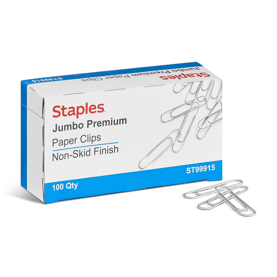 Staples Jumbo Paper Clips, Silver, 100/Box