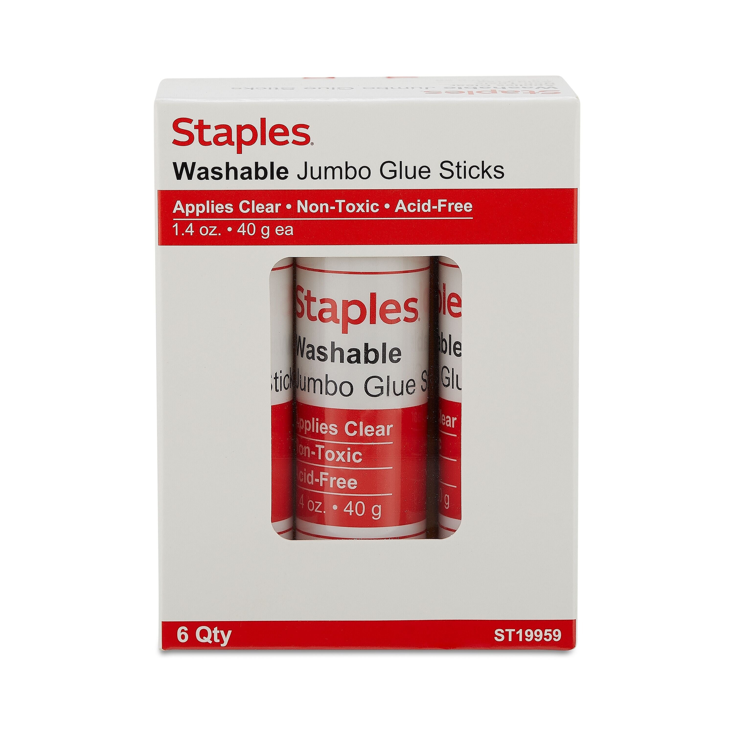 Staples Jumbo Washable Glue Sticks, 1.4 oz., 6/Pack