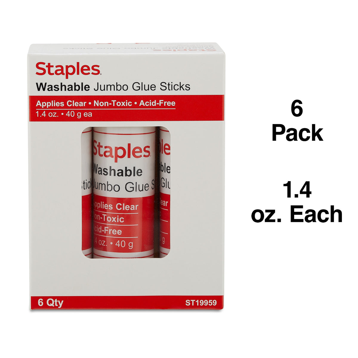 Staples Jumbo Washable Glue Sticks, 1.4 oz., 6/Pack