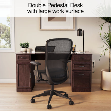 Staples Kendall Park 58.5"W Double Pedestal Desk, Cherry
