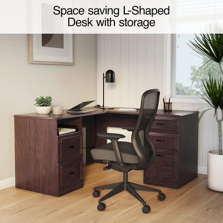 Staples Kendall Park 58.8"W L-Shaped Desk, Cherry