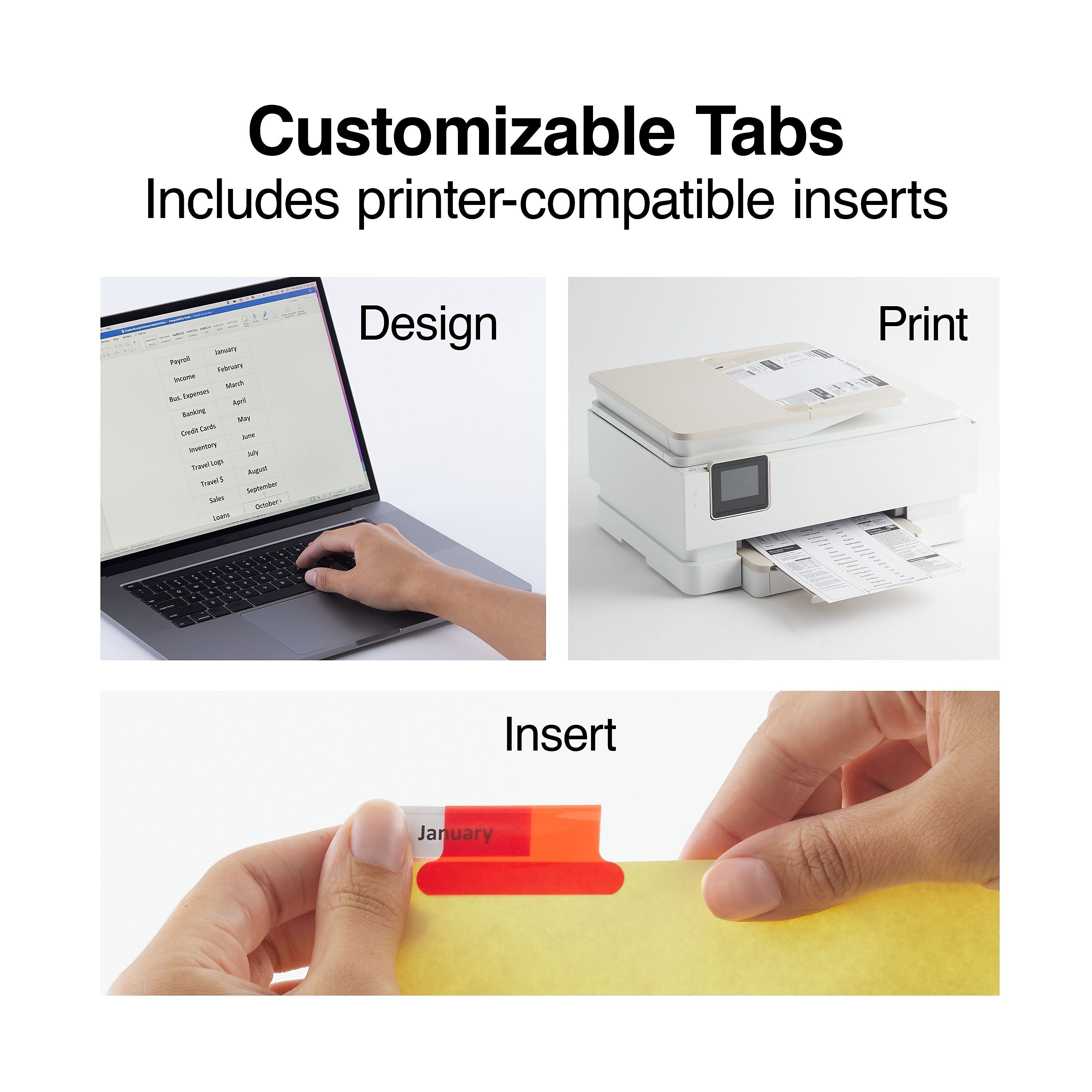 Staples Large Tab Insertable Dividers, 8-Tab, Assorted Colors, 4/Pack