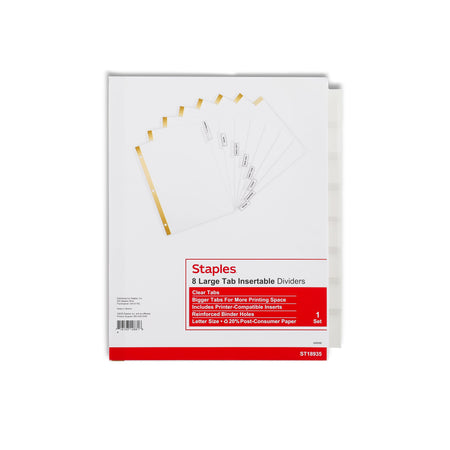 Staples Large Tab Insertable Dividers, 8-Tab, Clear