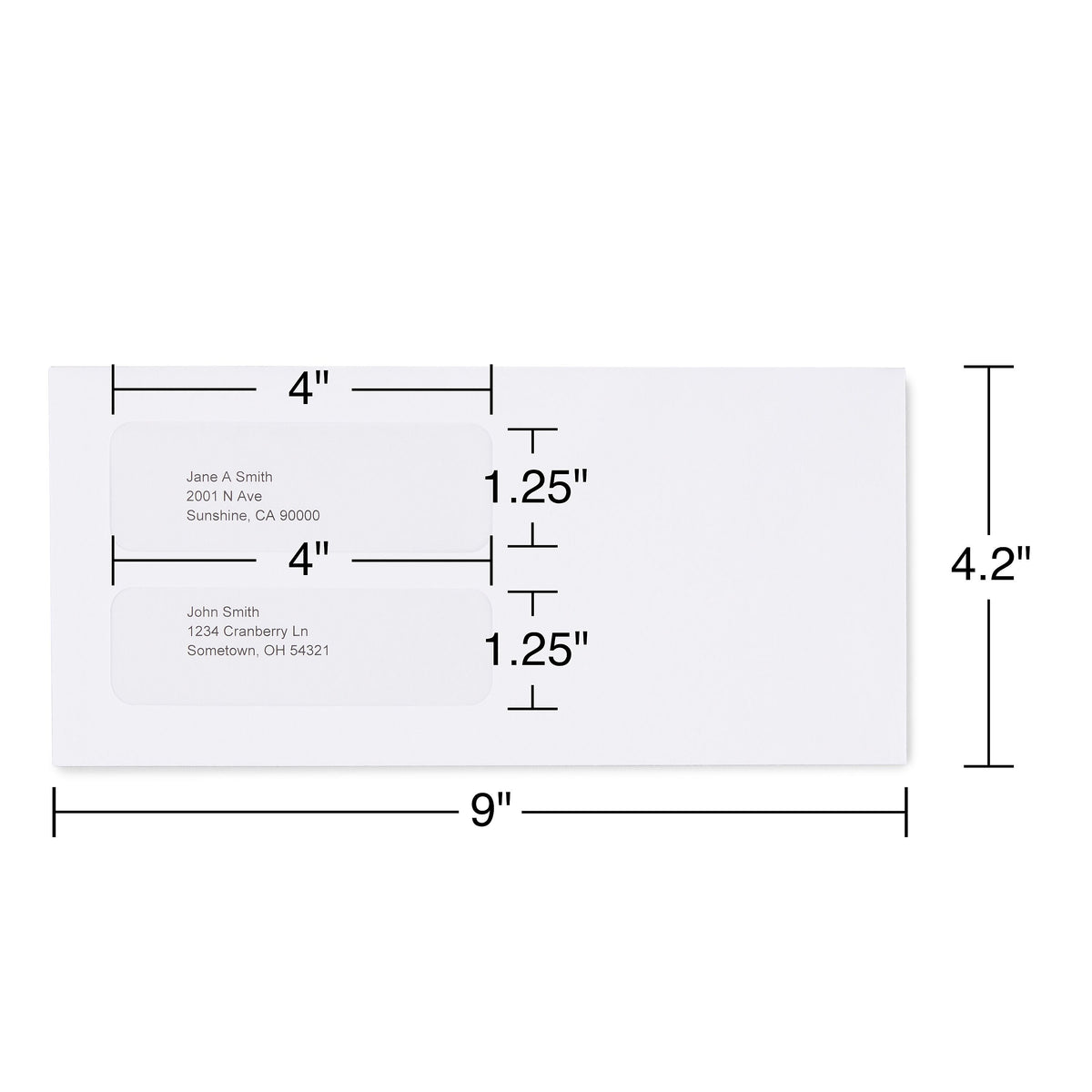 Staples Laser Forms Gummed Double-Window Business Envelopes, 4 1/5" x 9", Wove White, 500/Box