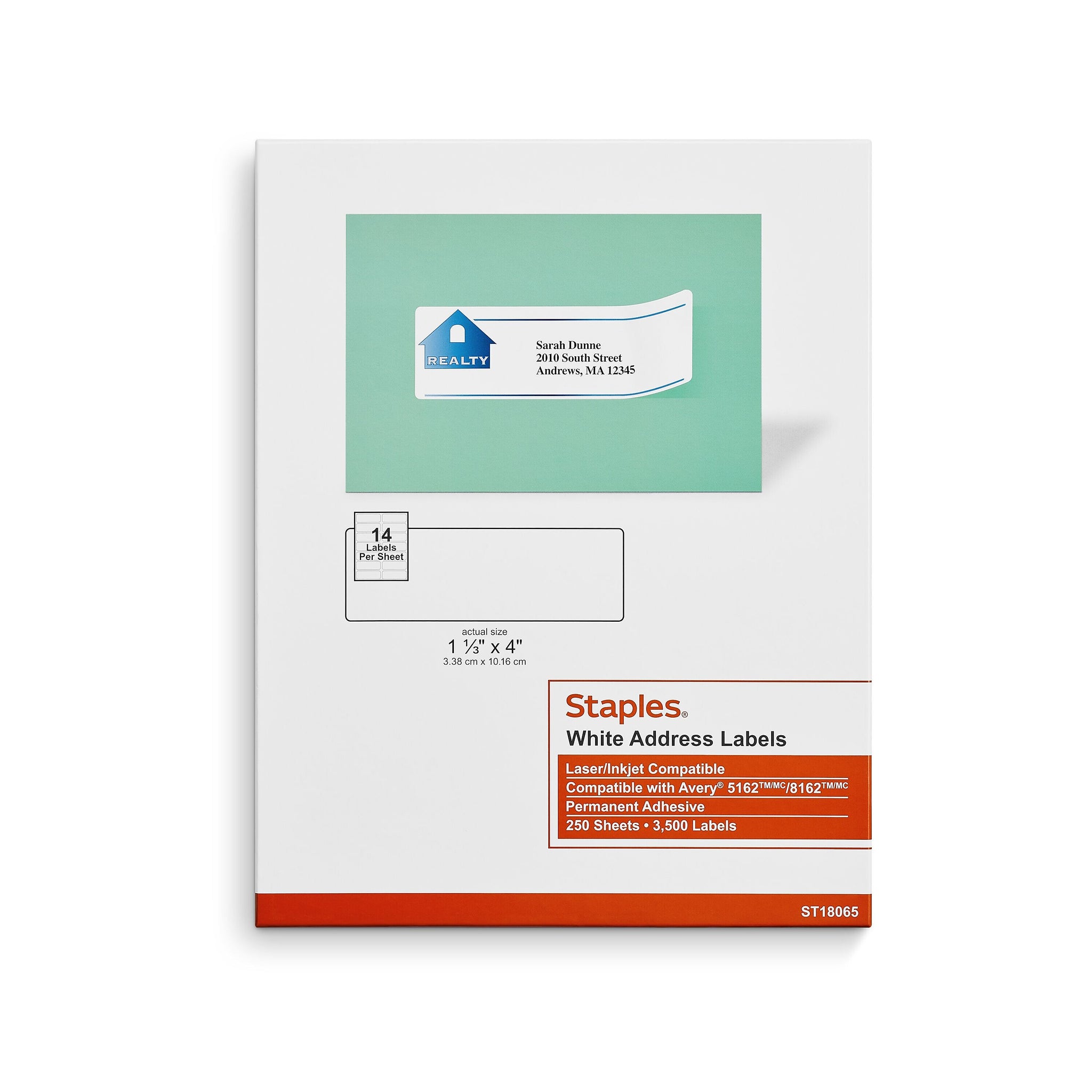 Staples Laser/Inkjet Address Labels, 1 1/3