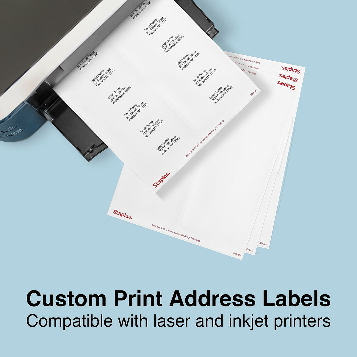 Staples Laser/Inkjet Address Labels, 1 1/3" x 4", White, 14 Labels/Sheet, 250 Sheets/Box, 3500 Labels/Box