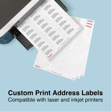 Staples Laser/Inkjet Address Labels, 1" x 2 5/8", Clear, 30 Labels/Sheet, 10 Sheets/Pack, 300 Labels/Box