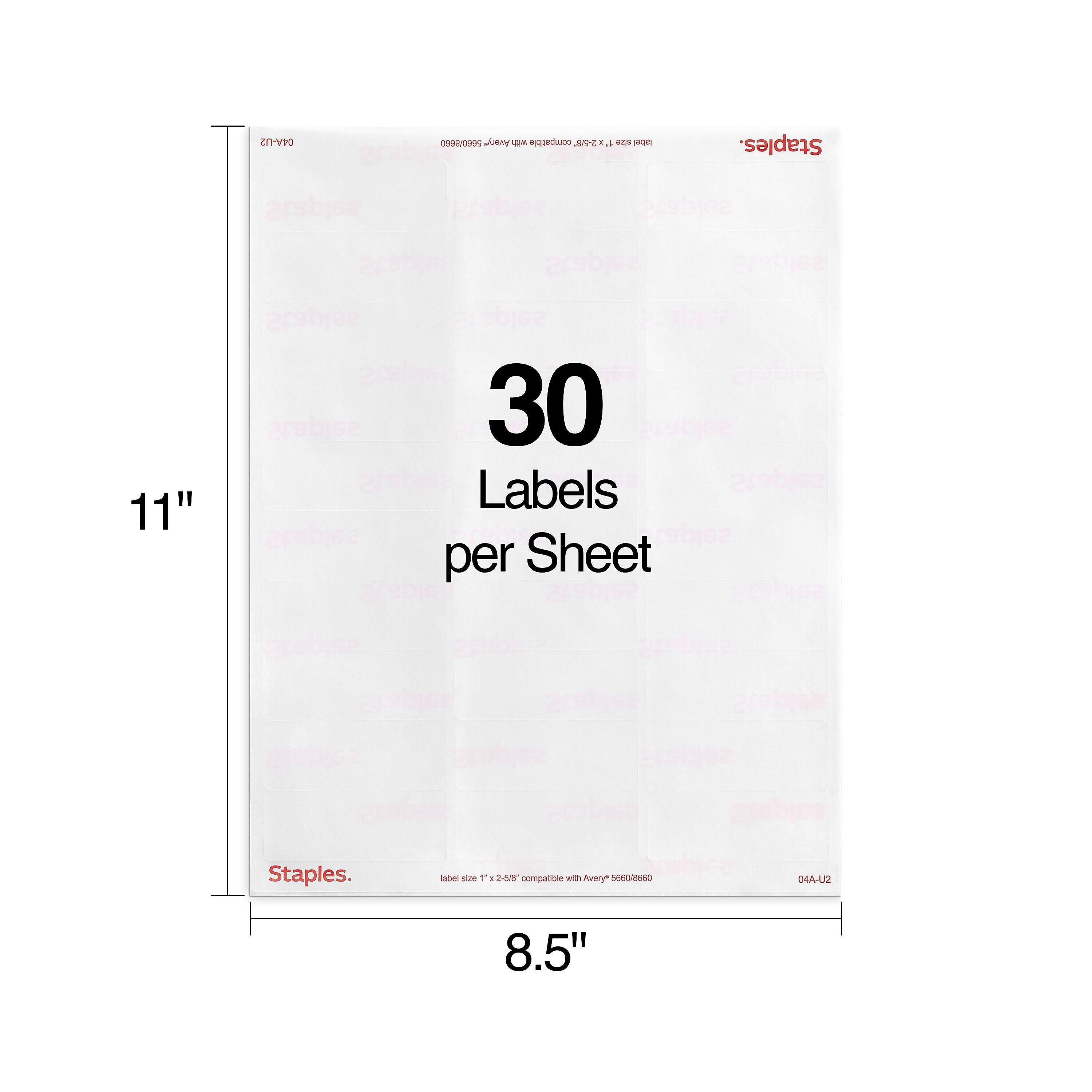 Staples Laser/Inkjet Address Labels, 1 X 2 5/8