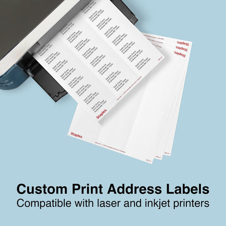 Staples Laser/Inkjet Address Labels, 1" x 2 5/8", White, 30 Labels/Sheet, 100 Sheets/Pack, 3000 Labels/Box