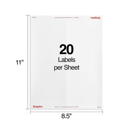 Staples Laser/Inkjet Address Labels, 1" x 4", White, 20 Labels/Sheet, 100 Sheets/Pack, 2000 Labels/Box