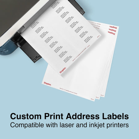 Staples Laser/Inkjet Address Labels, 1" x 4", White, 20 Labels/Sheet, 100 Sheets/Pack, 2000 Labels/Box