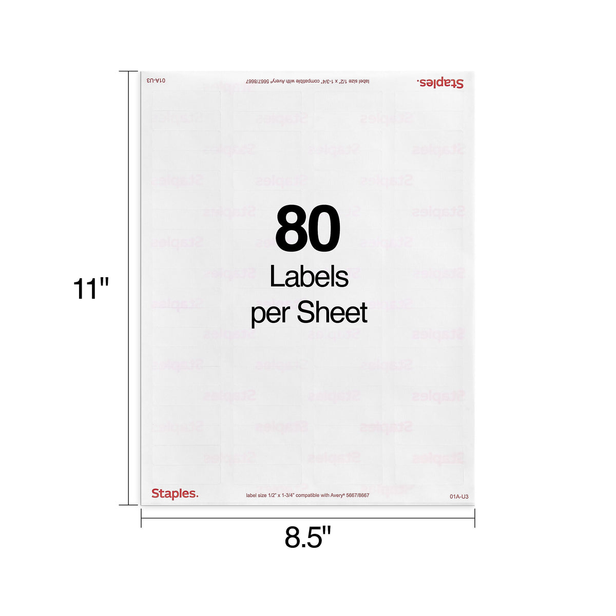 Staples Laser/Inkjet Address Labels, 1/2" x 1 3/4", Clear, 80 Labels/Sheet, 50 Sheets/Pack, 4000 Labels/Box