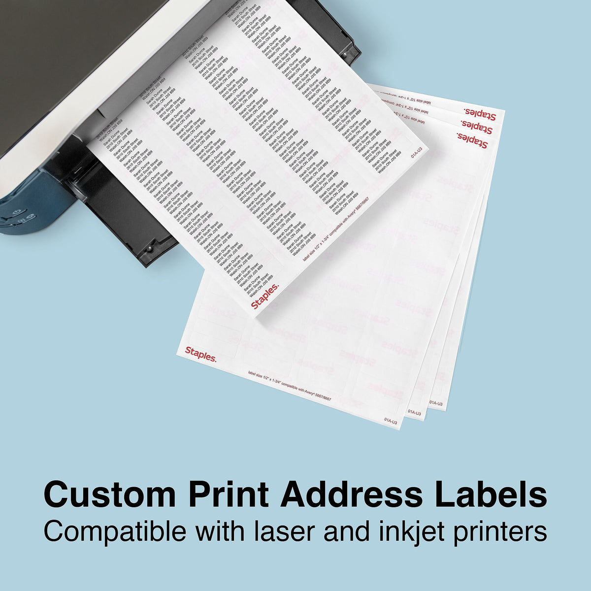 Staples Laser/Inkjet Address Labels, 1/2" x 1 3/4", Clear, 80 Labels/Sheet, 50 Sheets/Pack, 4000 Labels/Box