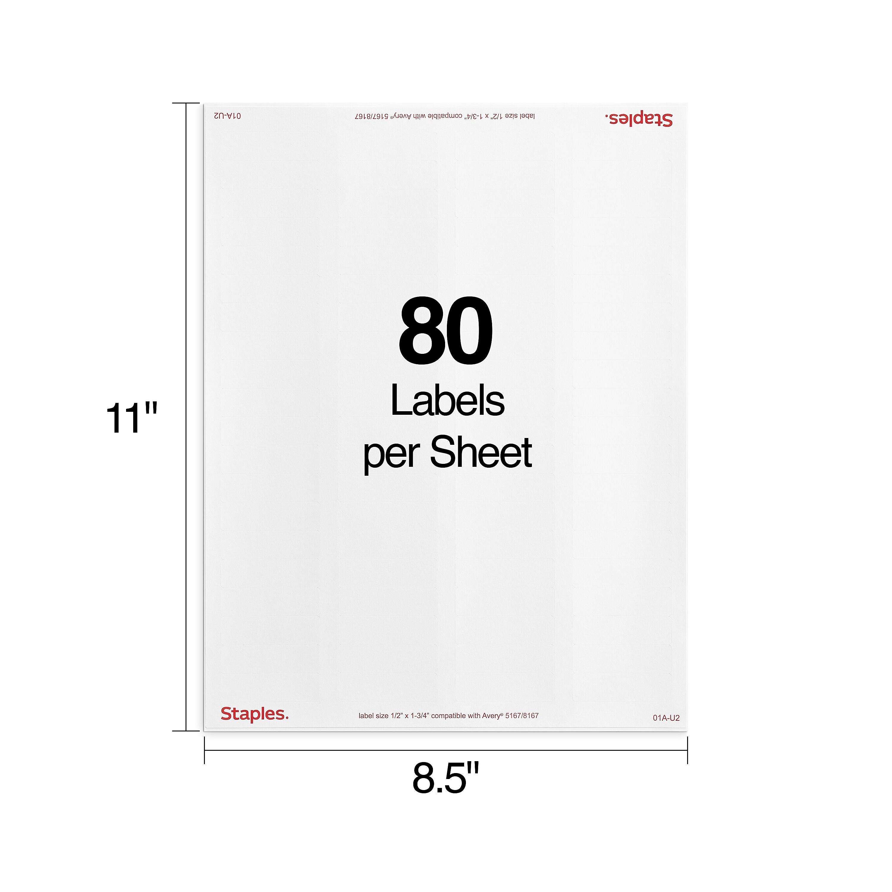 Staples Laser/Inkjet Address Labels, 1/2
