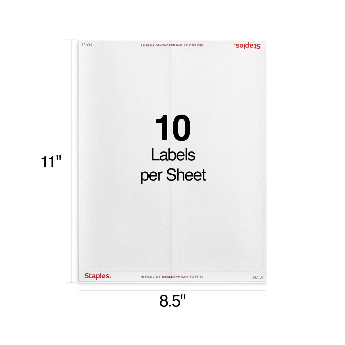 Staples Laser/Inkjet Shipping Labels, 2" x 4", White, 10 Labels/Sheet, 100 Sheets/Pack, 1000 Labels/Box