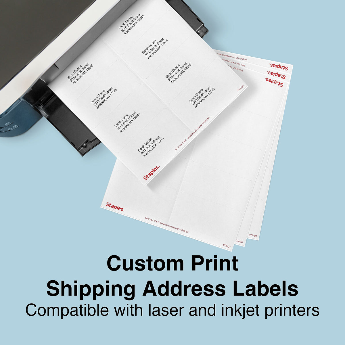 Staples Laser/Inkjet Shipping Labels, 2" x 4", White, 10 Labels/Sheet, 100 Sheets/Pack, 1000 Labels/Box