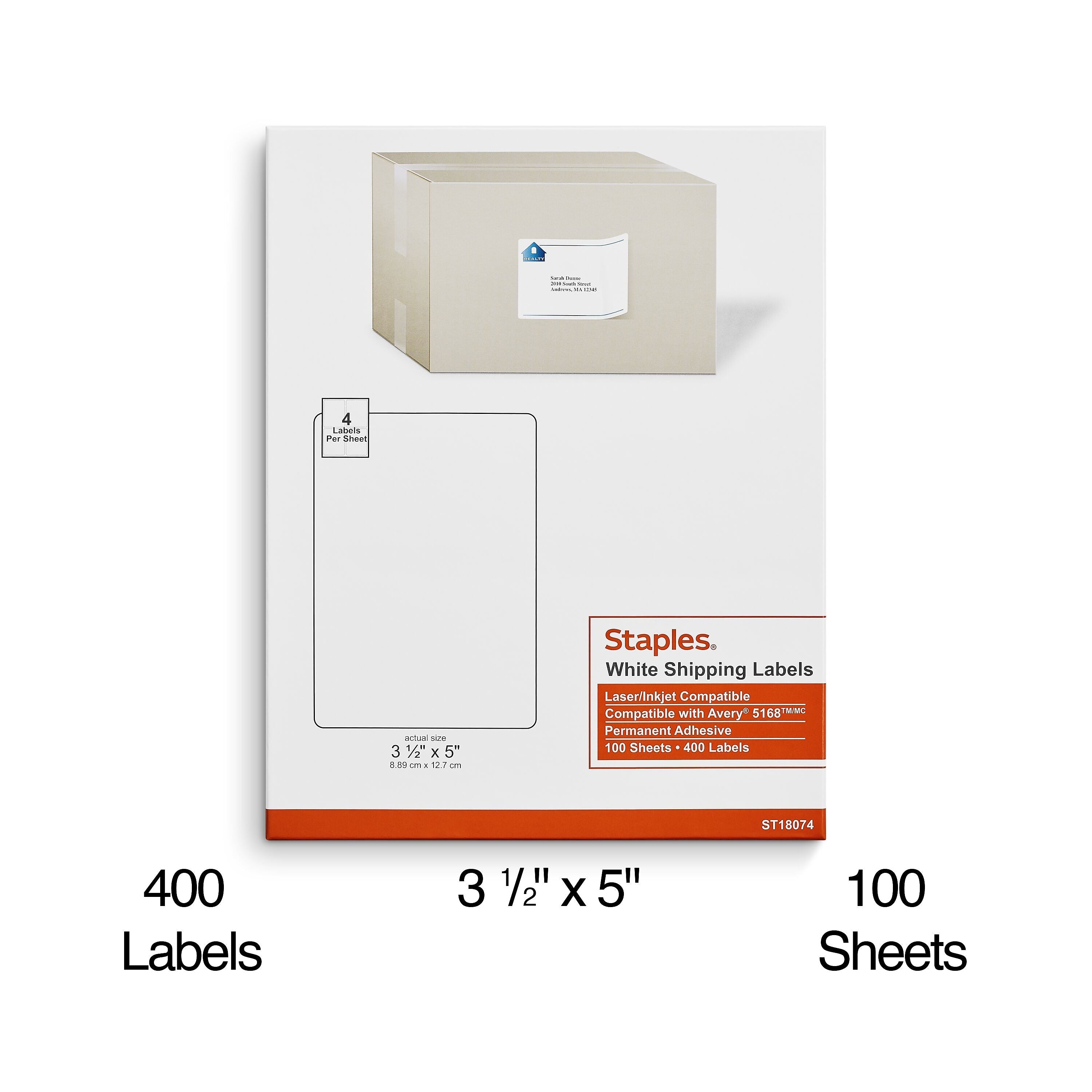 Staples Laser/Inkjet Shipping Labels, 3 1/2
