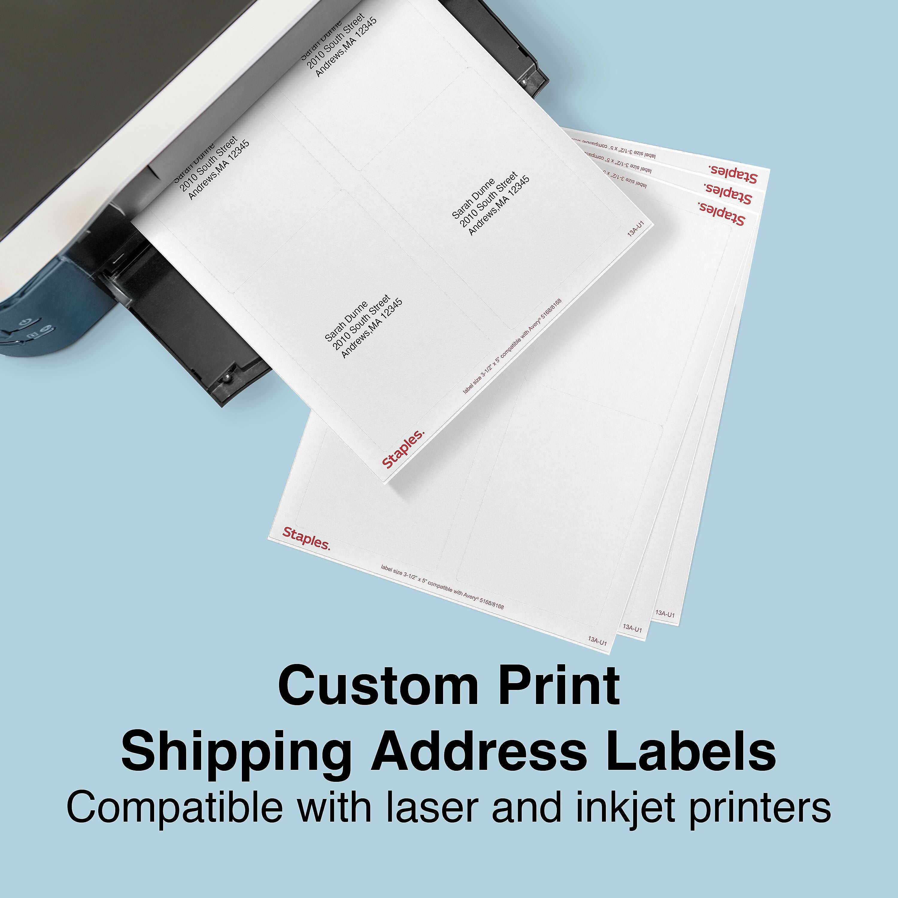 Staples Laser/Inkjet Shipping Labels, 3 1/2" x 5", Bright White, 4 Labels/Sheet, 100 Sheets/Pack, 400 Labels/Box