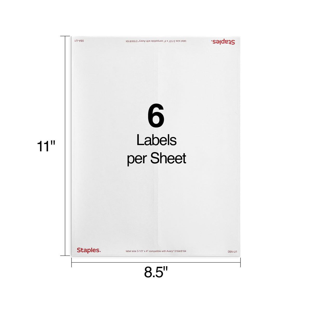 Staples Laser/Inkjet Shipping Labels, 3 1/3" x 4", White, 6 Labels/Sheet, 100 Sheets/Pack, 600 Labels/Box