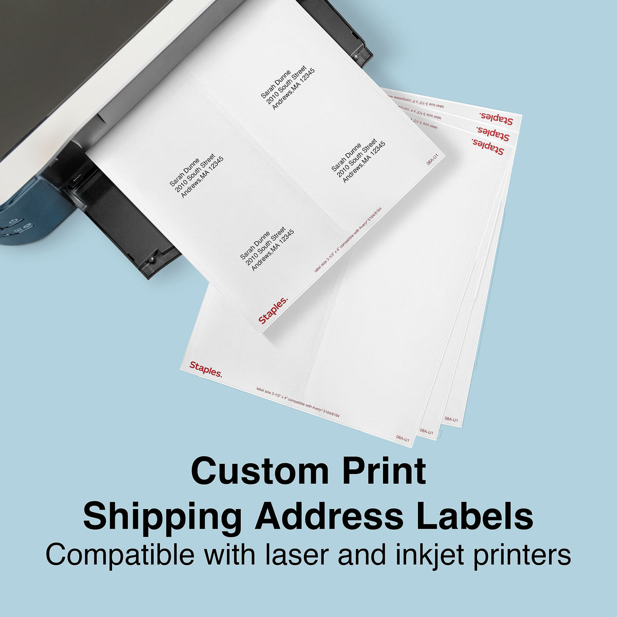 Staples Laser/Inkjet Shipping Labels, 3 1/3" x 4", White, 6 Labels/Sheet, 100 Sheets/Pack, 600 Labels/Box