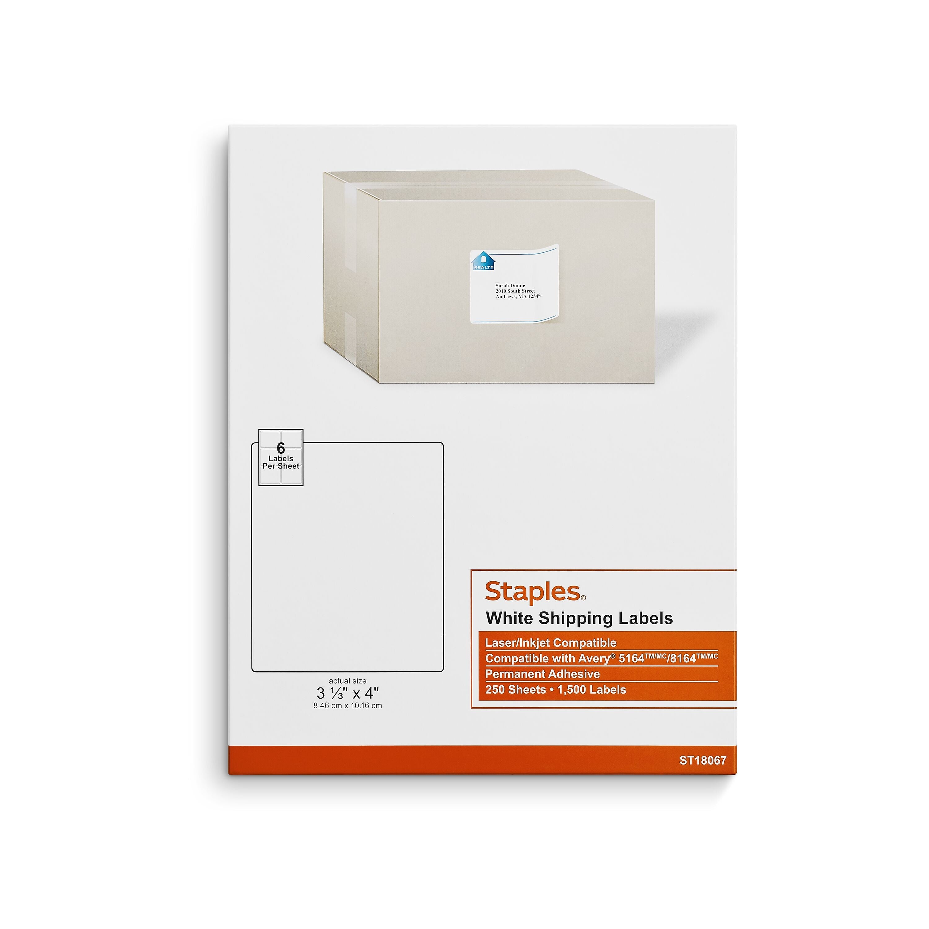 Staples Laser/Inkjet Shipping Labels, 3 1/3