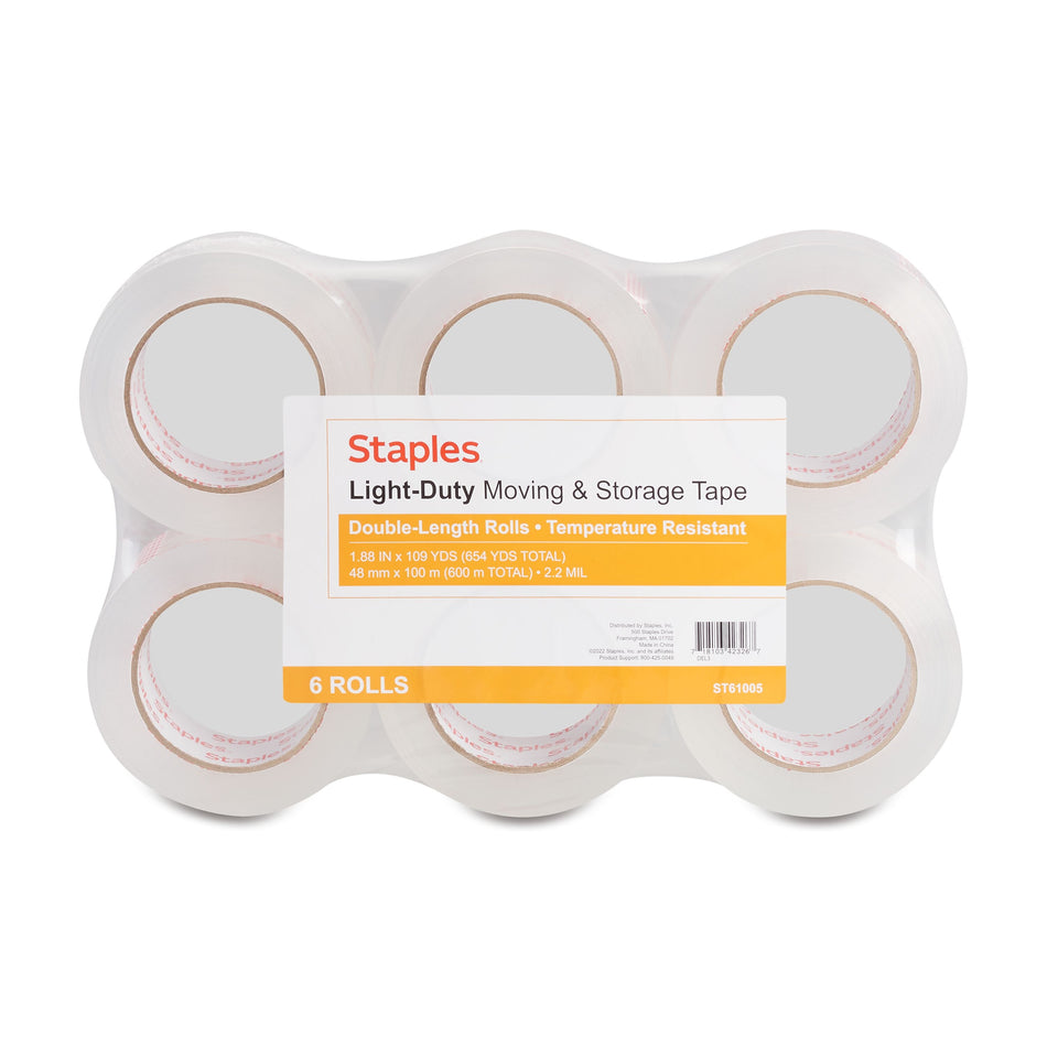 Staples® Lightweight Moving & Storage Packing Tape, 1.88" x 109 yds., Clear, 6/Pack