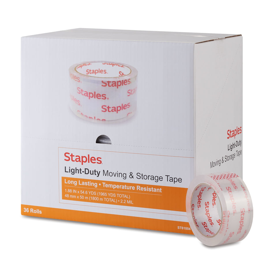 Staples® Lightweight Moving & Storage Packing Tape, 1.88" x 54.6 yds., Clear, 36/Box