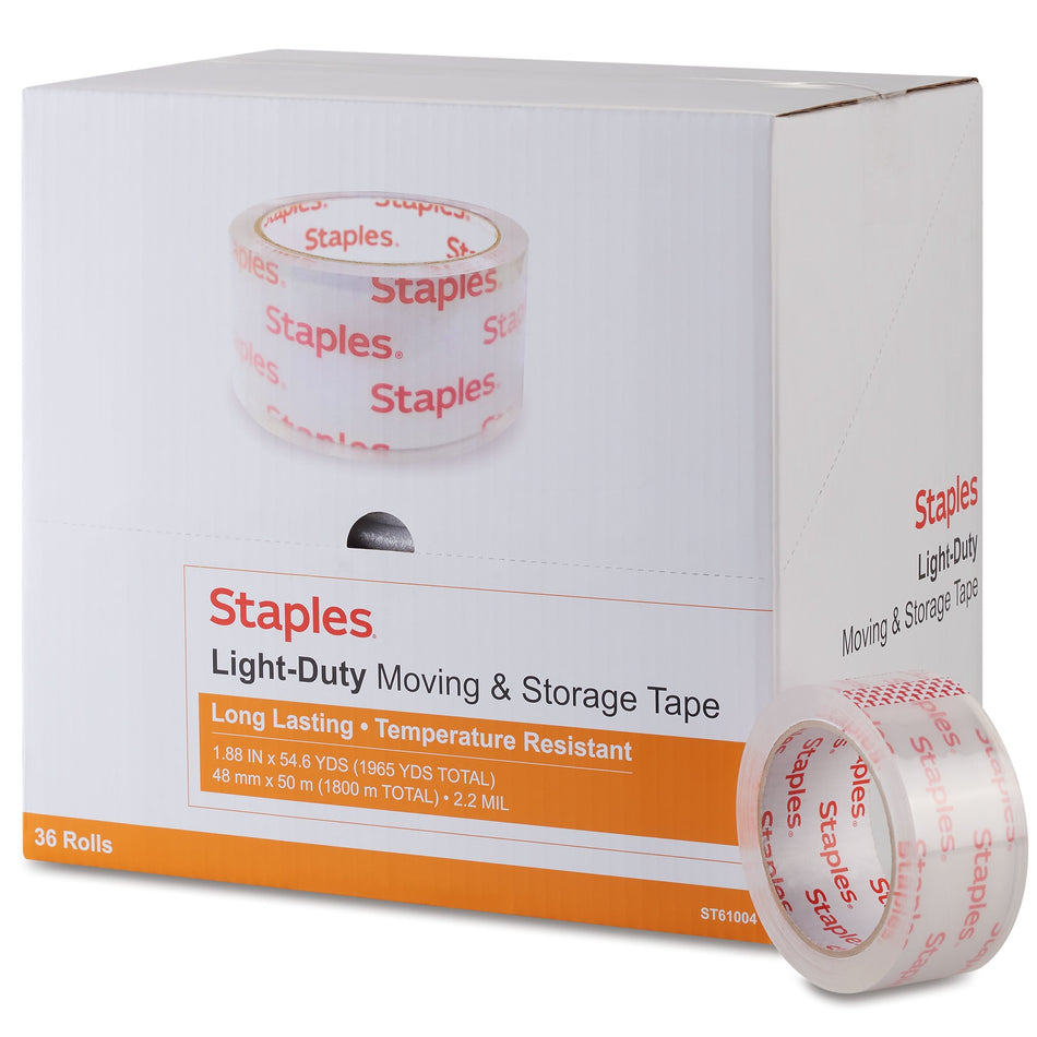 Staples® Lightweight Moving & Storage Packing Tape, 1.88" x 54.6 yds., Clear, 36/Box