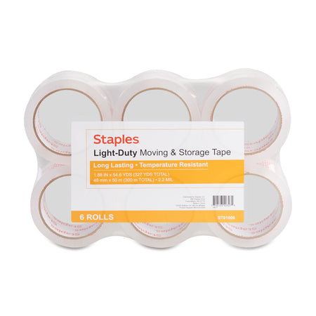 Staples® Lightweight Moving & Storage Packing Tape, 1.88" x 54.6 yds., Clear, 6/Pack