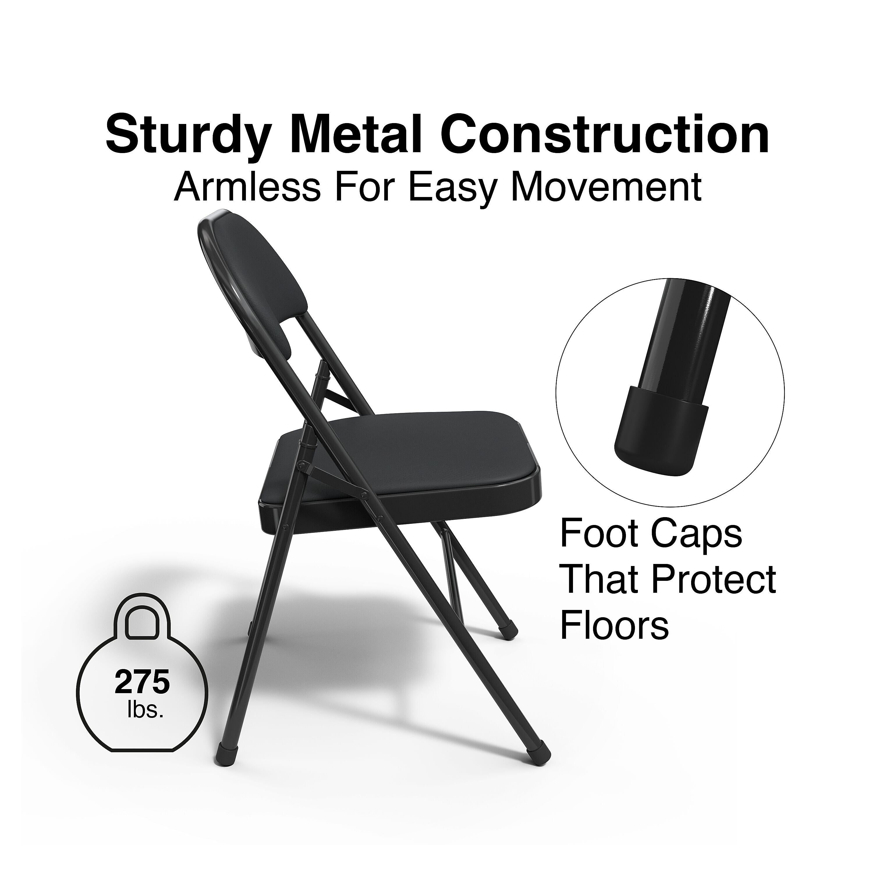 Staples Luxura Faux Leather Folding Chair, Black, 4/Pack