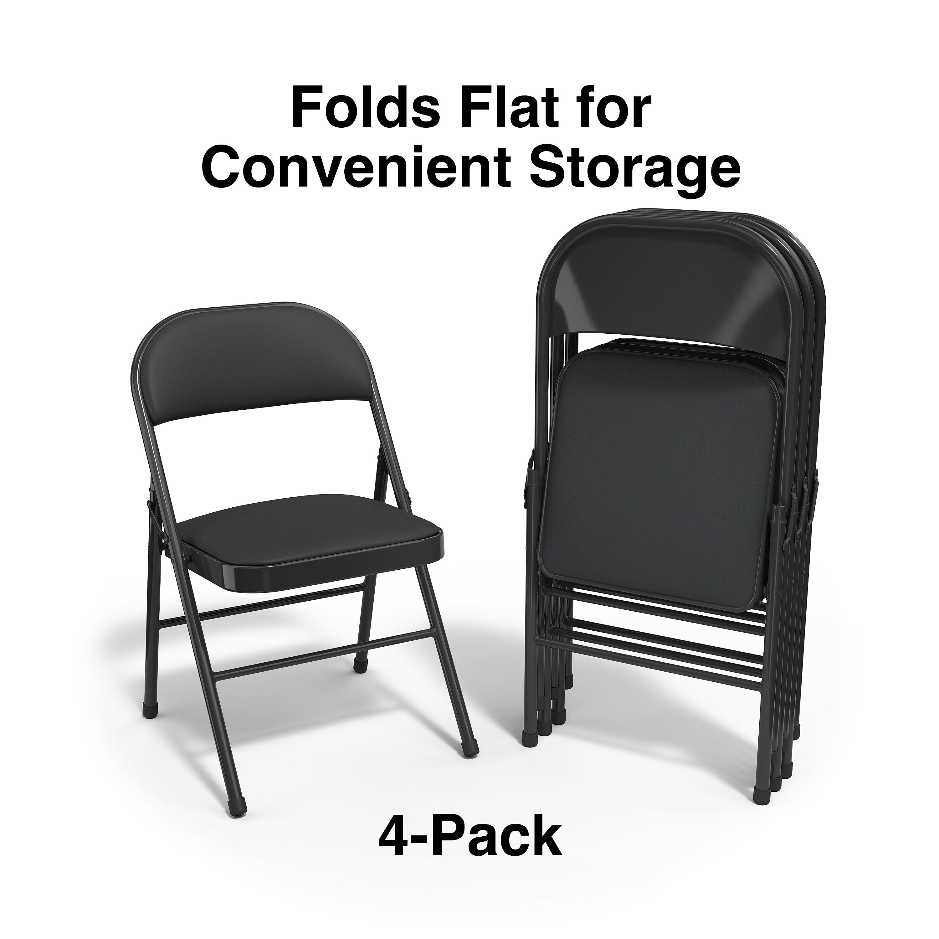 Staples Luxura Faux Leather Folding Chair, Black, 4/Pack
