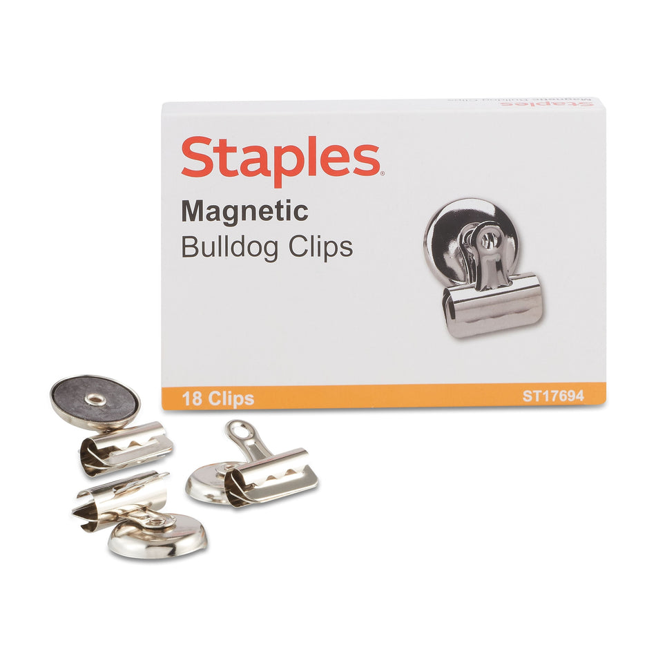 Staples Magnetic Bulldog Clips, 1.25"W, Metallic, 18/Pack