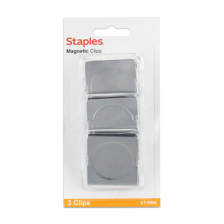 Staples Magnetic Clips, 1.75"W, Silver, 3/Pack