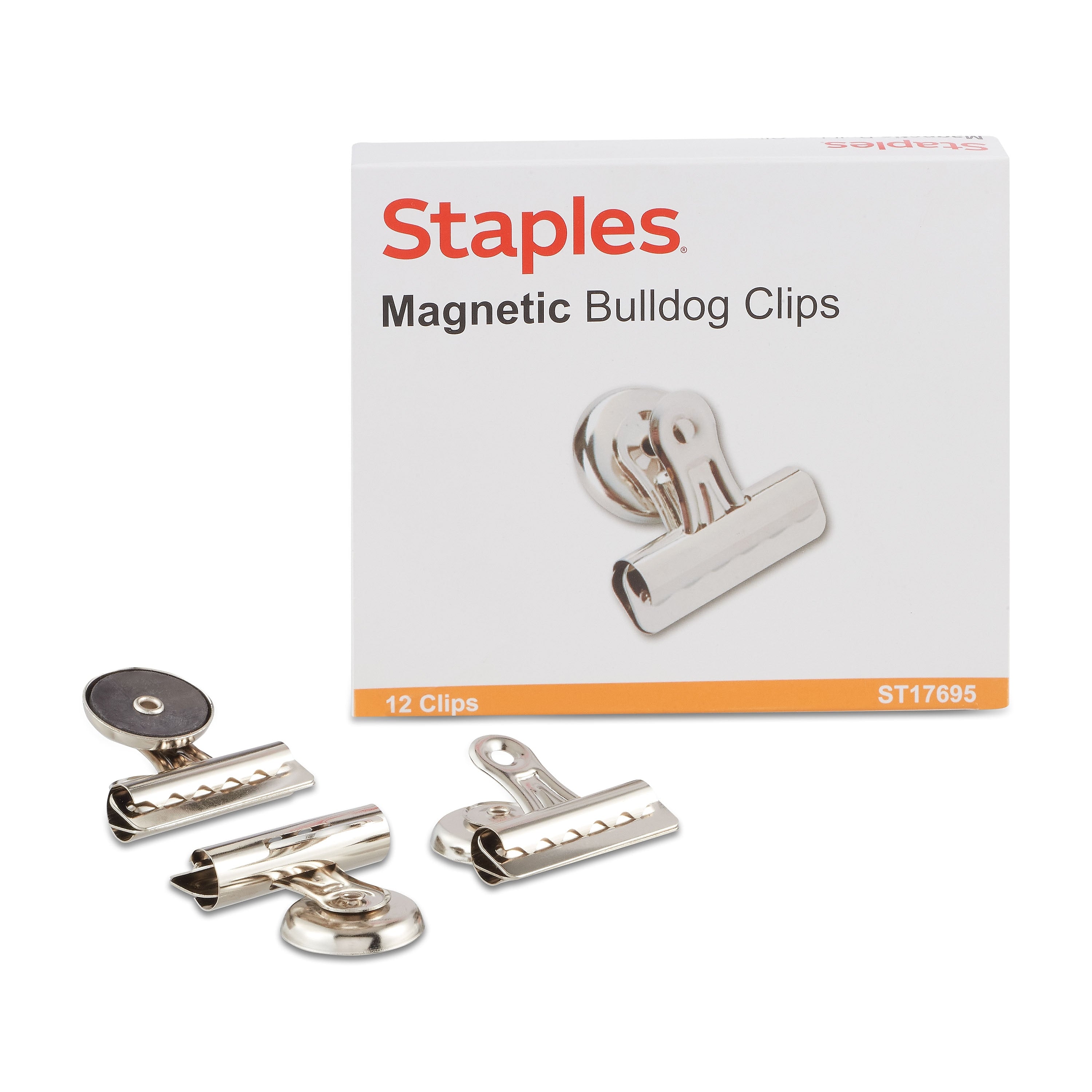 Staples Magnetic Clips, 2.25"W, Silver, 12/Pack