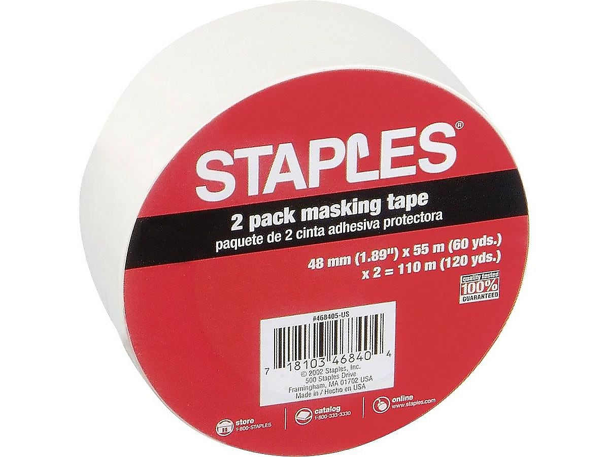 Staples Masking Tape, 1.89" x 60 yds., Natural, 2/Pack