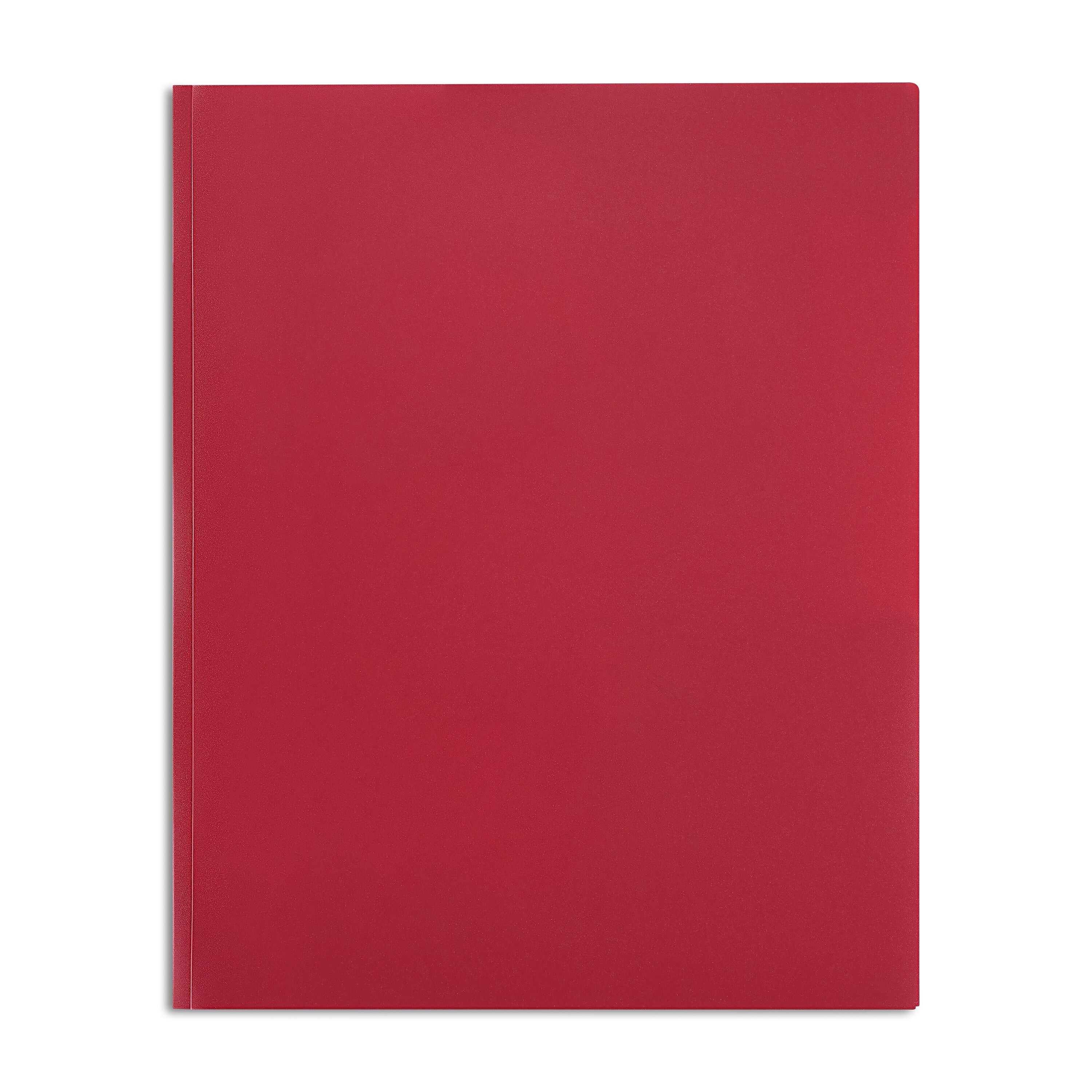 Staples Matte 2-Pocket Plastic Portfolio Folder with Fasteners, Red