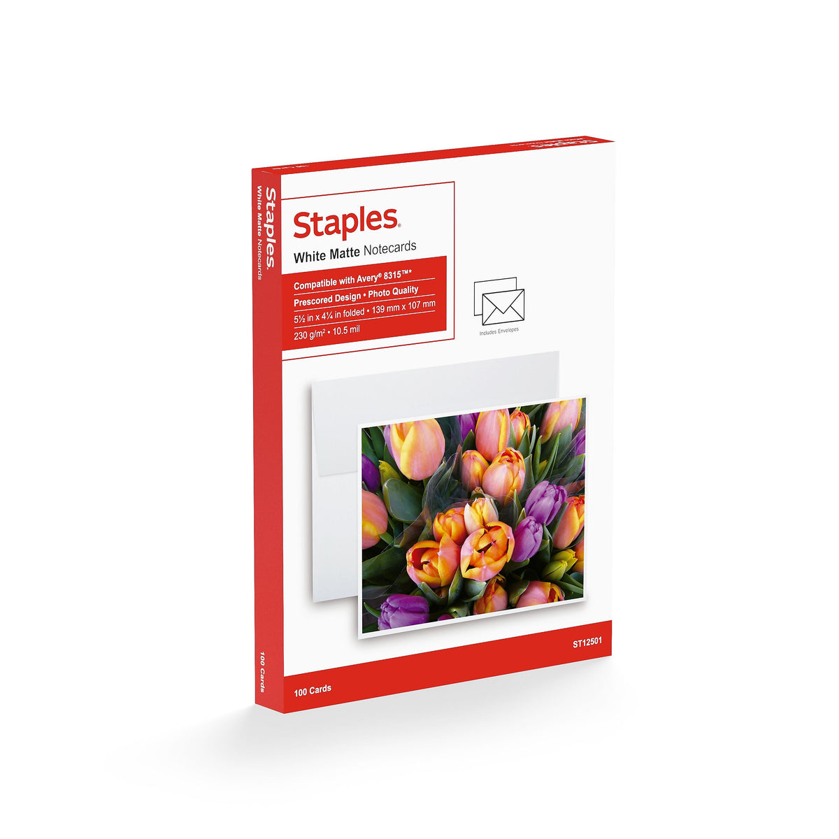 Staples Matte Notecards, 5.5"W x 4.25"L, White, 100/Box