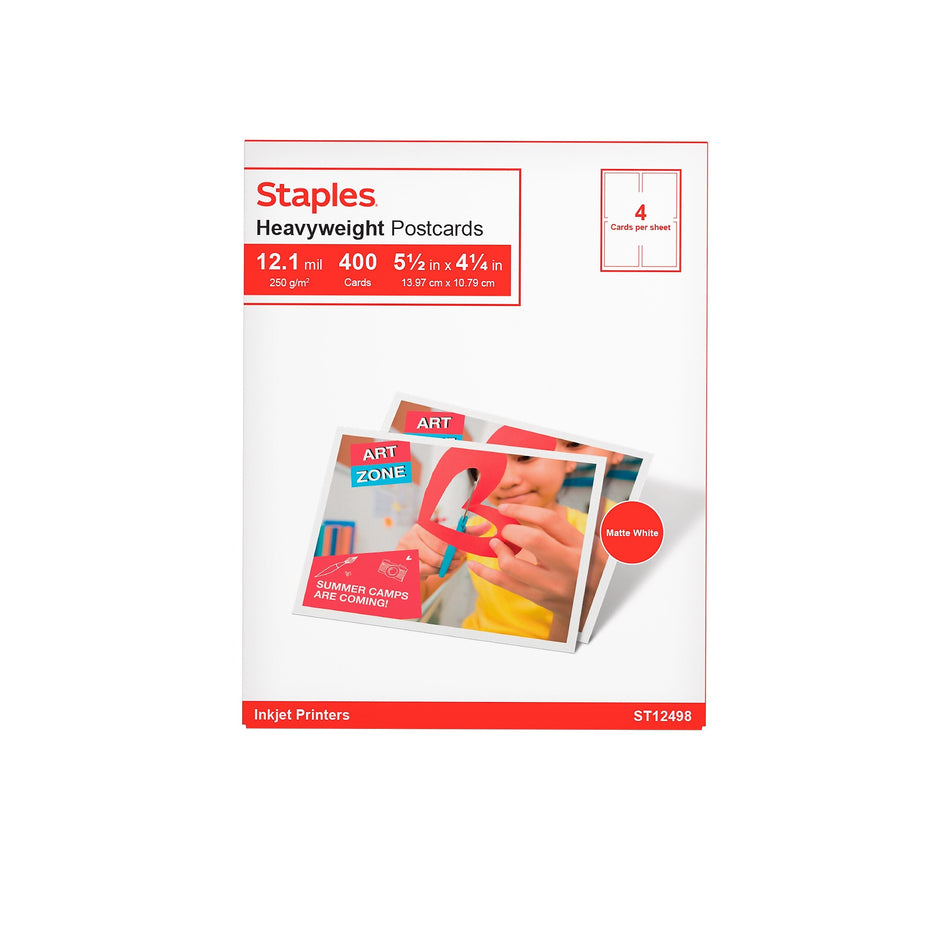 Staples Matte Postcards, 5.5" x 4.25", White, 400/Box