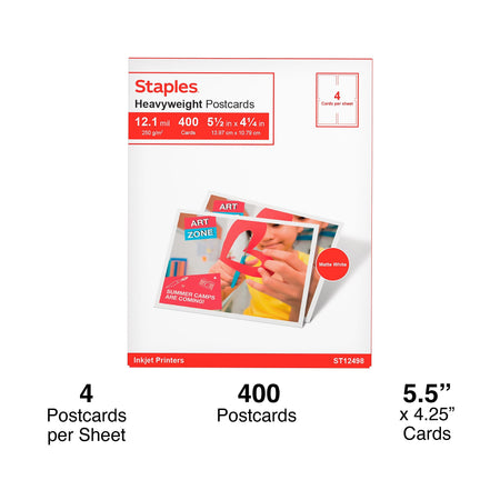 Staples Matte Postcards, 5.5" x 4.25", White, 400/Box