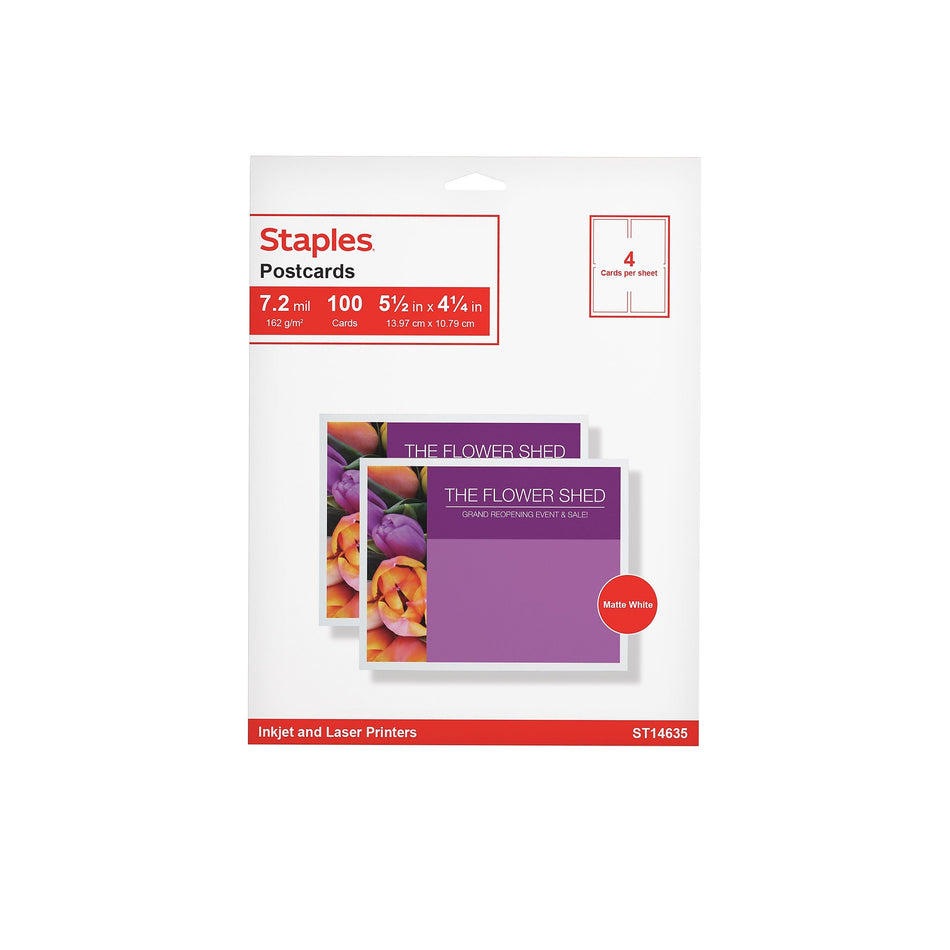 Staples® Matte Postcards, White, 200/Box