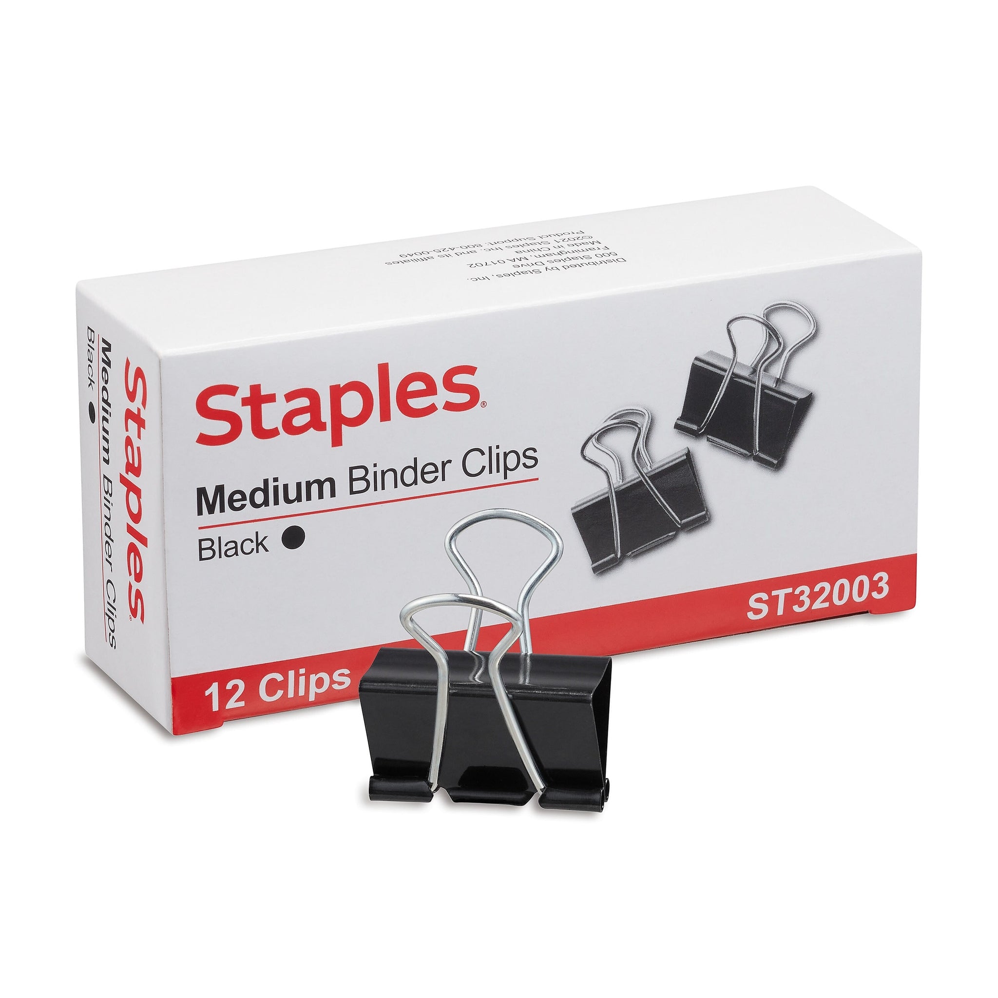 Staples Medium Binder Clips, Medium, Black, 144/Pack