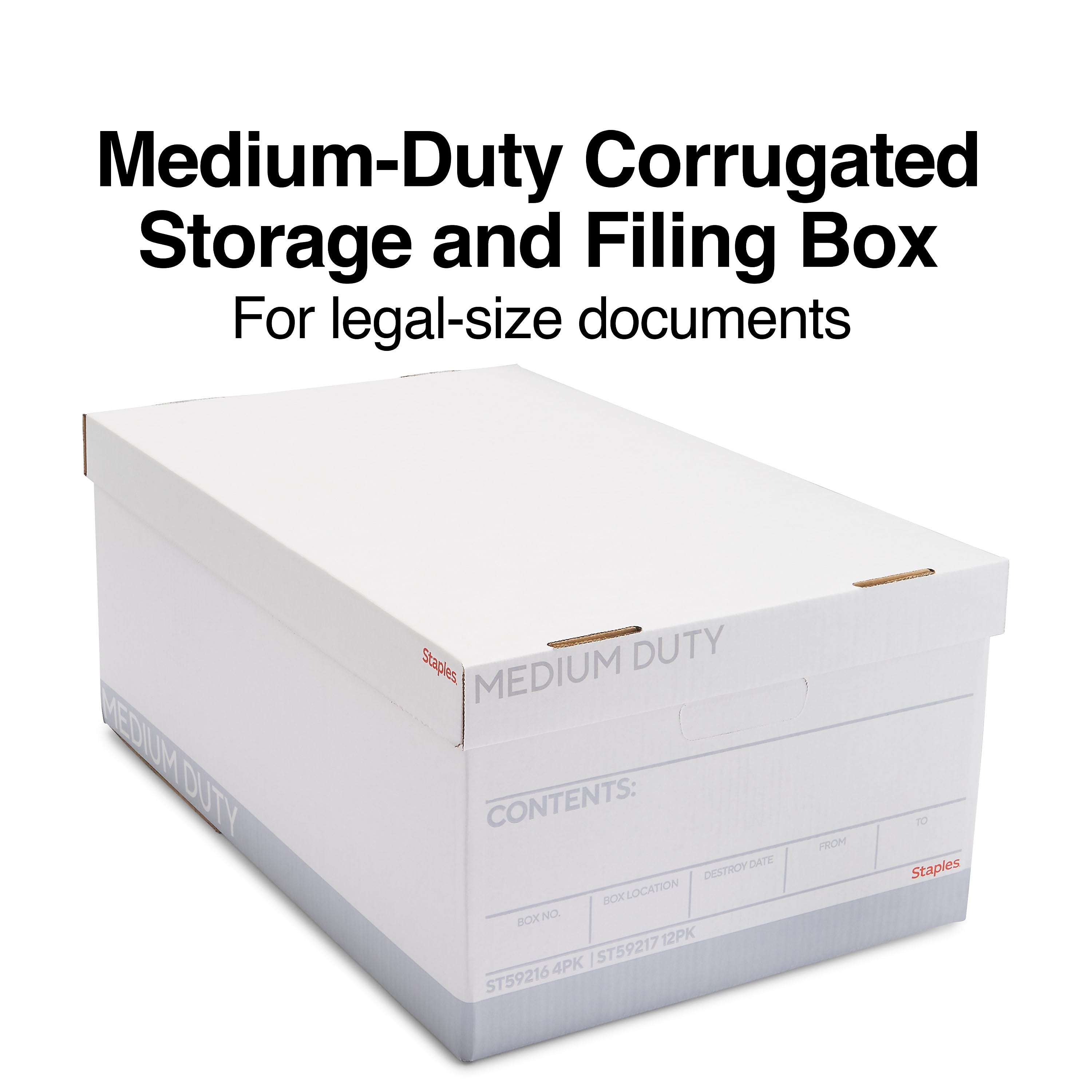 Staples Medium Duty File Box, Lift Off Lid, Legal, White/Gray, 12/Carton