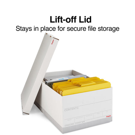 Staples Medium Duty File Box, Lift Off Lid, Legal, White/Gray, 12/Carton